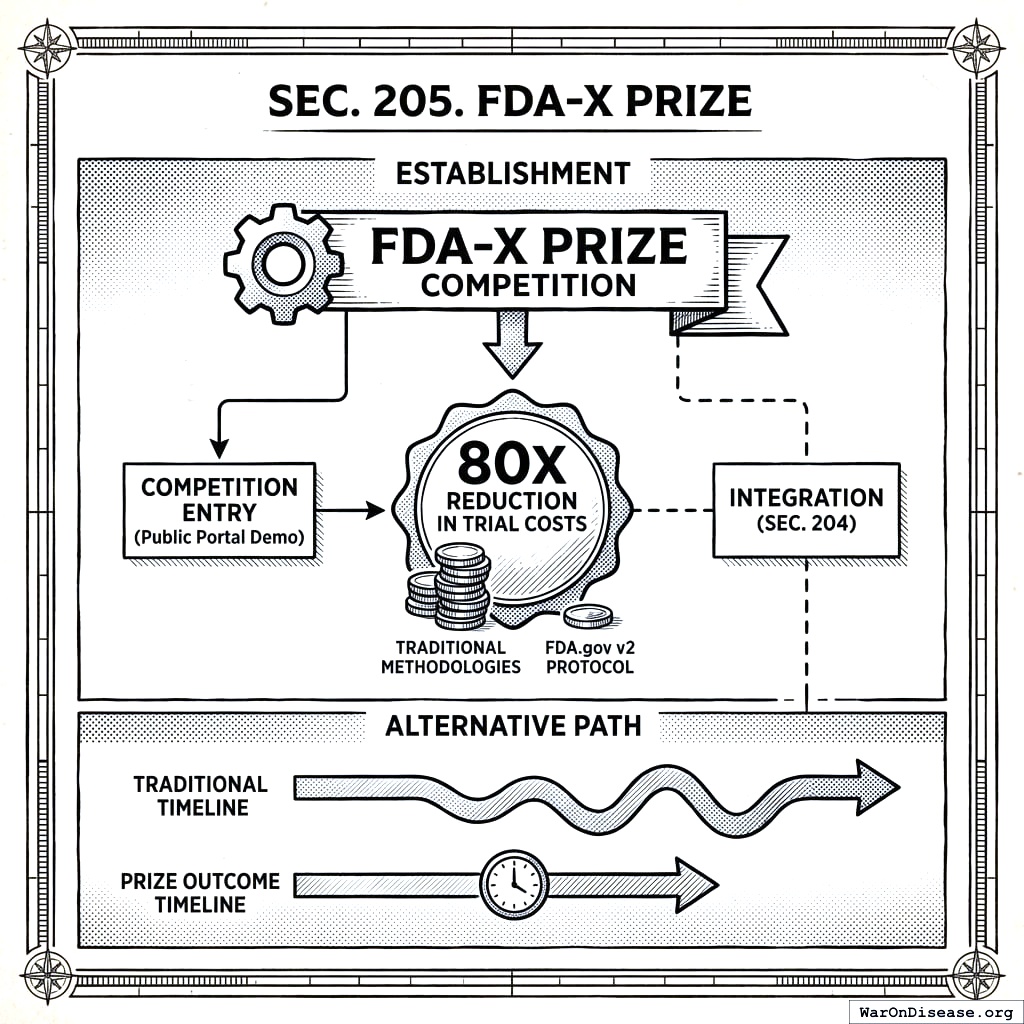 Offer a prize for cutting FDA approval costs by 80X. Somebody wins. Integrate their solution. Government runs a hackathon.